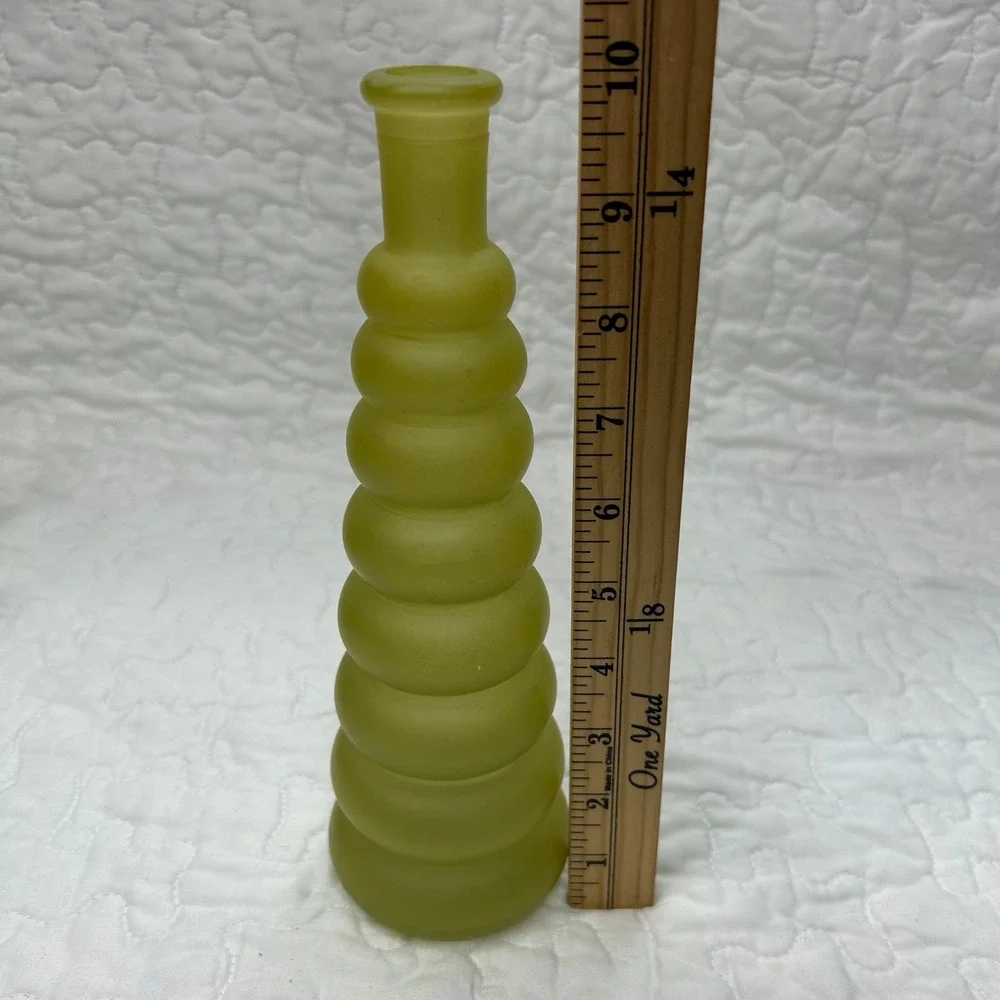 Vintage Art Glass Bubble Ribbed Bud Vases Lot 4 Green Yellow Frosted Mid Century